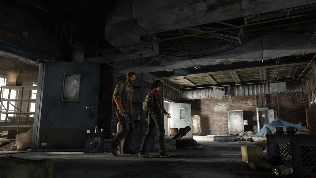 The main characters of the video game 'The Last of Us' talking